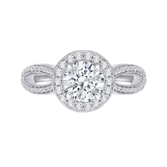 Shah Luxury 14K White Gold Round Diamond Halo Engagement Ring with Split Shank (Semi-Mount)
