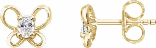 14K Yellow 4x3 mm Oval April Youth Butterfly Birthstone Earrings
