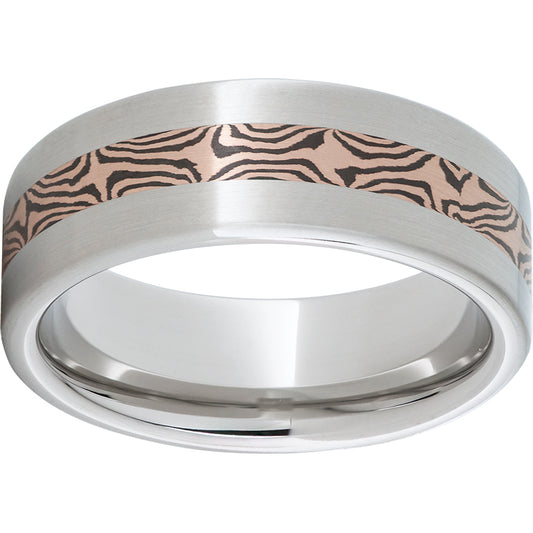 Serinium Pipe Cut Band with 14K Rose Gold Mokume Gane Shakudo Inlay
