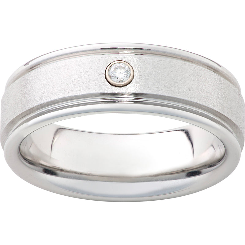 Serinium Rounded Edge Band with One .06 Brilliant Round Diamond and a Stone Finish