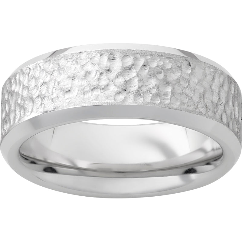 Serinium Beveled Edge Band with Hammered Hand Finish
