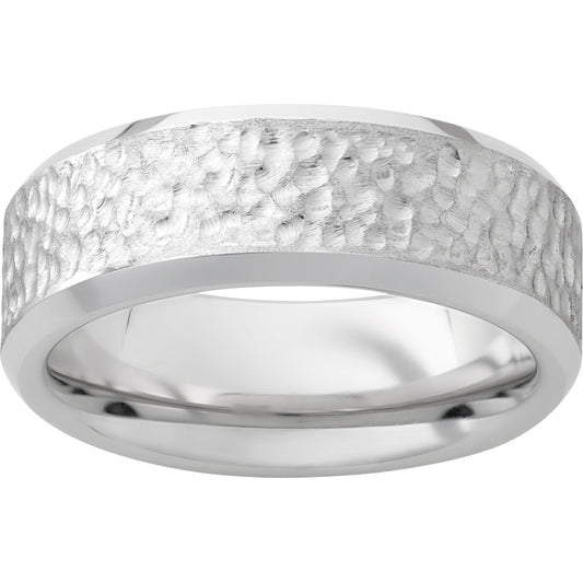 Serinium Beveled Edge Band with Hammered Hand Finish