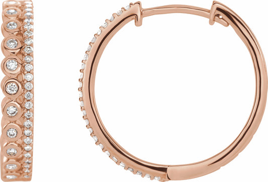 14K Rose 1/3 CTW Diamond Geometric Hoop Earrings