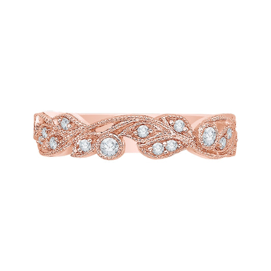 Shah Luxury 14K Rose Gold Leaf Design Round Diamond Wedding Band