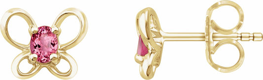 14K Yellow 4x3 mm Oval October Youth Butterfly Birthstone Earrings