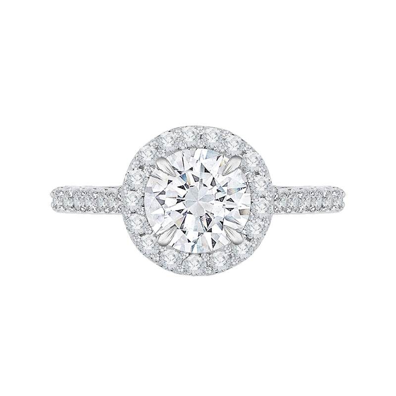 Shah Luxury 14K White Gold Round Cut Diamond Halo Engagement Ring with Euro Shank (Semi-Mount)