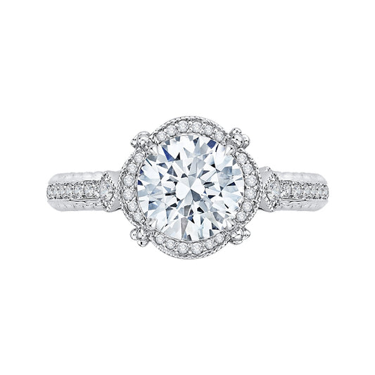 Shah Luxury 14K White Gold Round Cut Diamond Halo Engagement Ring (Semi-Mount)