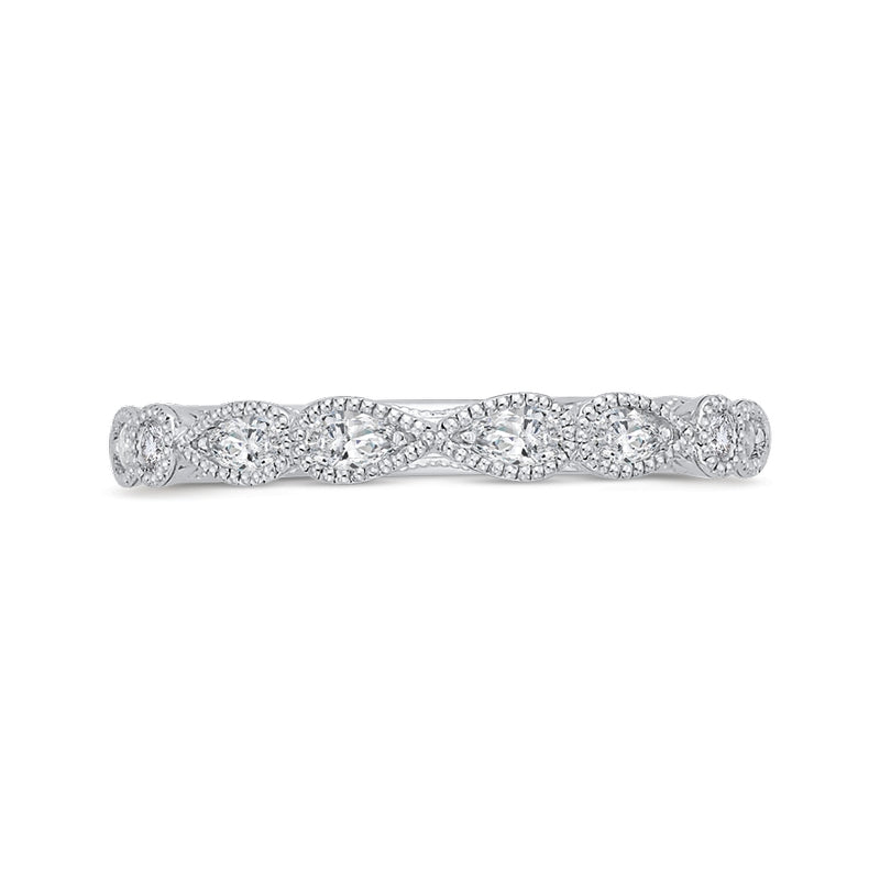 Shah Luxury 14K White Gold Pear and Round Diamond Half-Eternity Wedding Band