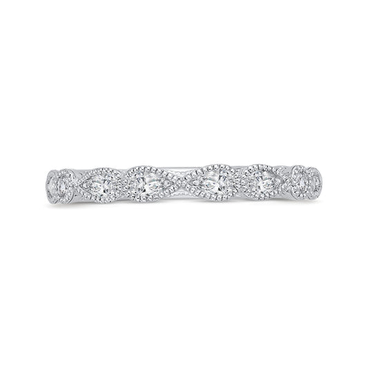 Shah Luxury 14K White Gold Pear and Round Diamond Half-Eternity Wedding Band