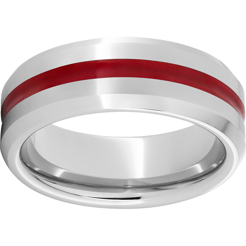 Serinium Beveled Edge Band with Red Inlay