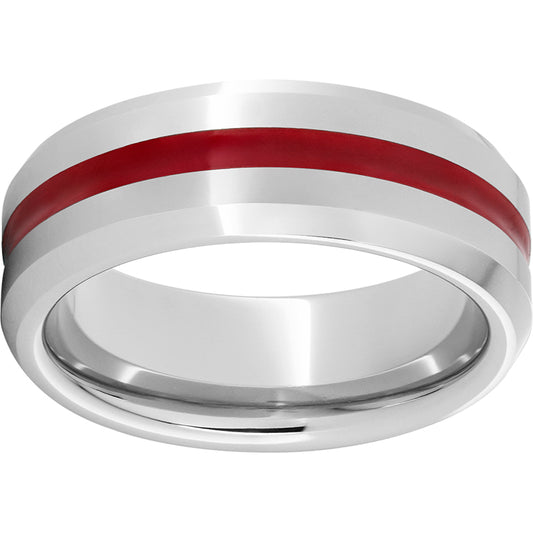 Serinium Beveled Edge Band with Red Inlay
