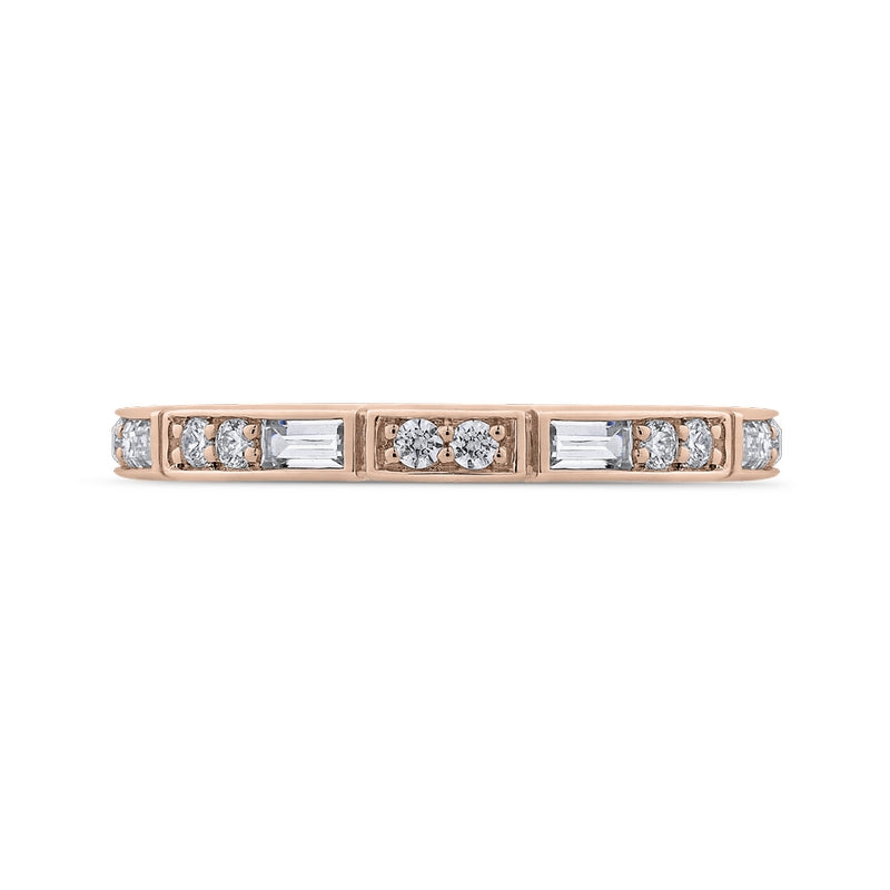Shah Luxury 14K Rose Gold Round and Baguette Diamond Wedding Band