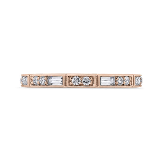 Shah Luxury 14K Rose Gold Round and Baguette Diamond Wedding Band