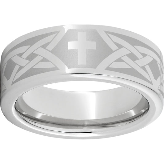 Serinium Pipe Cut Band with a Cross Knot Laser Engraving