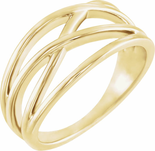 14K Yellow 10.2 mm Criss-Cross Ring