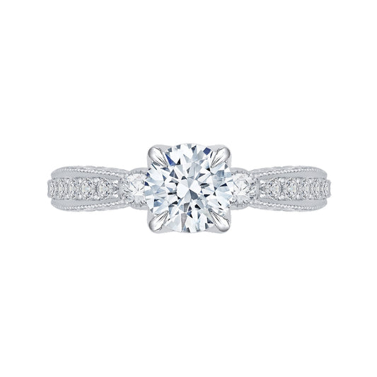 Shah Luxury 14K White Gold Round Diamond Floral Engagement Ring (Semi-Mount)