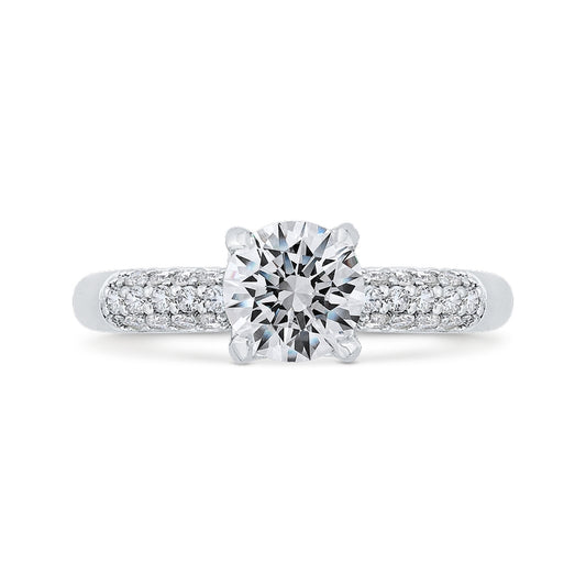 Shah Luxury 14K White Gold Three Row Round Diamond Engagement Ring (Semi-Mount)