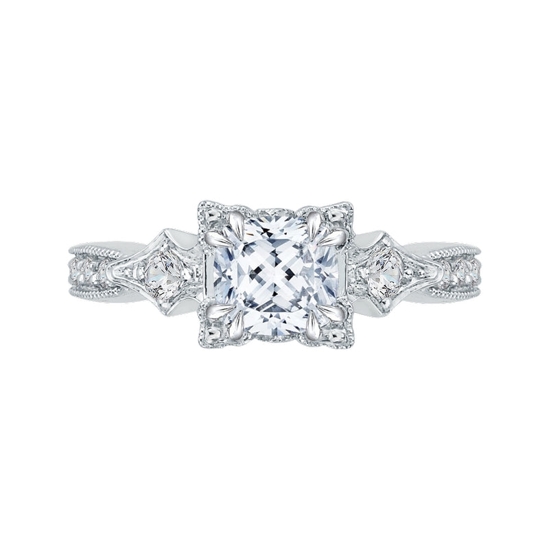 Shah Luxury 14K White Gold Cushion Cut Diamond Vintage Engagement Ring (Semi-Mount)
