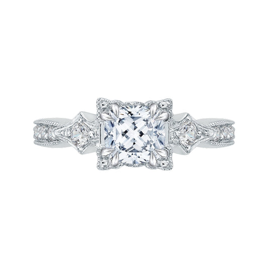 Shah Luxury 14K White Gold Cushion Cut Diamond Vintage Engagement Ring (Semi-Mount)