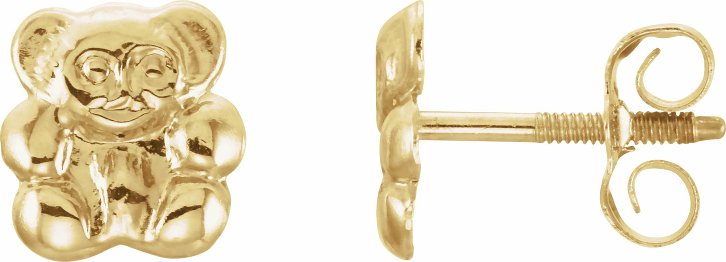 14K Yellow Teddy Bear Earrings