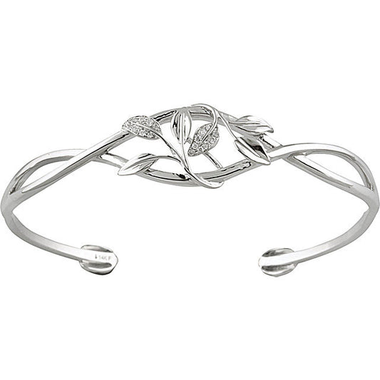 Stuller 14k White Gold Diamond Leaf Design Cuff Bracelet