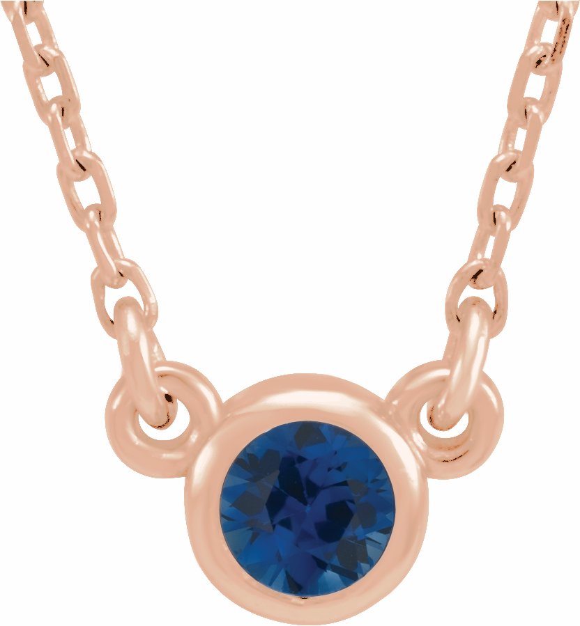 14K Rose 3 mm Round Blue Sapphire Bezel-Set Solitaire 16 Necklace