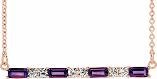 14K Rose Amethyst & 1/5 CTW Diamond Bar 16-18 Necklace