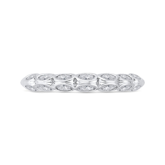 Shah Luxury 14K White Gold Bezel Set Double Row Diamond Wedding Band