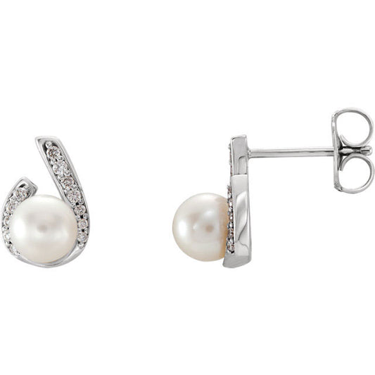 Stuller 14k White Gold Freshwater Pearl Diamond Earrings