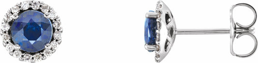 14K White Blue Sapphire & 1/6 CTW Diamond Earrings