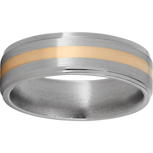 Titanium Flat Band with Grooved Edges, 2mm 14K Yellow Gold Inlay and Satin Finish