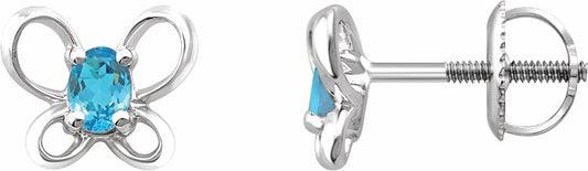14K White 4x3 mm Oval March Youth Butterfly Birthstone Earrings