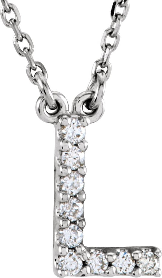 14K White Initial L .08 CTW Diamond 16 Necklace