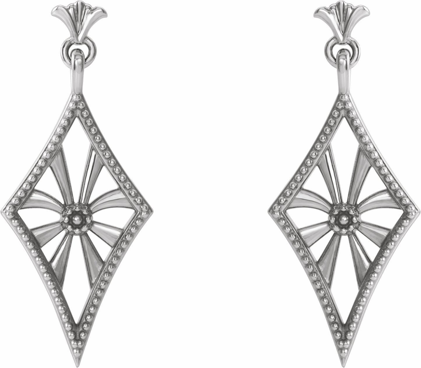 14K White Vintage-Inspired Dangle Earrings
