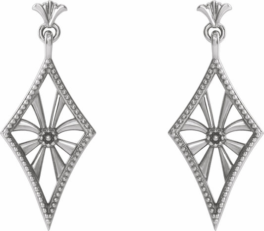 14K White Vintage-Inspired Dangle Earrings