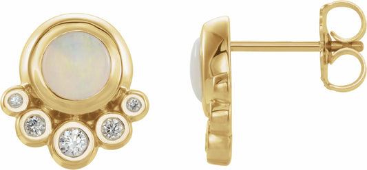 14K Yellow Opal & 1/8 CTW Diamond Earrings