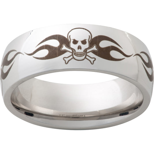 Serinium Domed Band with Skull Laser Engraving