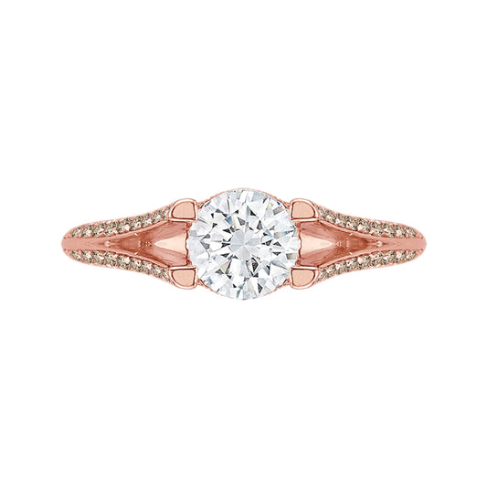 Shah Luxury 14K Rose Gold Brown Diamond Engagement Ring with Split Shank (Semi-Mount)