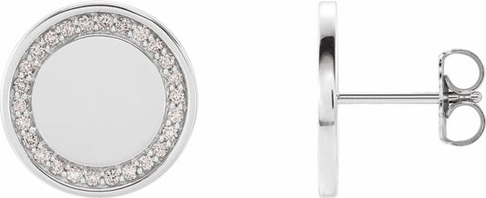 14K White 1/4 CTW Diamond Engravable Earrings