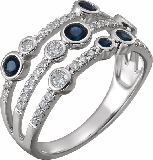 14K White Blue Sapphire & 3/8 CTW Diamond Ring