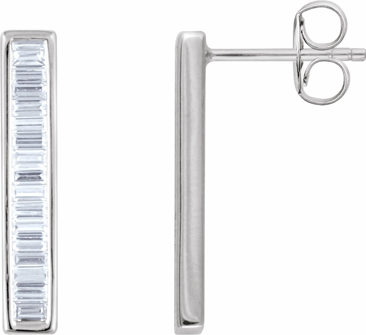 14K White 1/2 CTW Diamond Baguette Bar Earrings