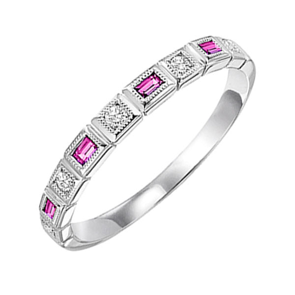 Gems One 10Kt White Gold Diamond (1/12Ctw) & Pink Sapphire (1/8 Ctw) Ring