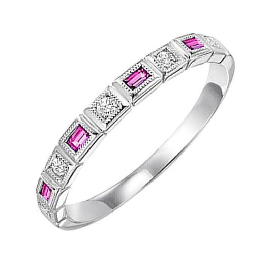 Gems One 10Kt White Gold Diamond (1/12Ctw) & Pink Sapphire (1/8 Ctw) Ring