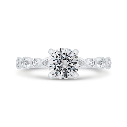Shah Luxury 14K White Gold Bezel Set Round Diamond Engagement Ring (Semi-Mount)