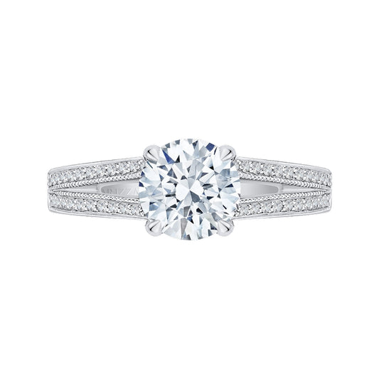 Shah Luxury 14K White Gold Round Diamond Engagement Ring with Split Shank (Semi-Mount)