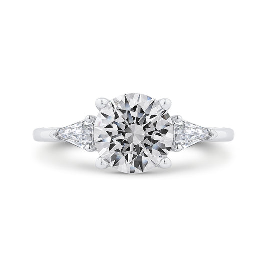 Shah Luxury 14K White Gold Three Stone Engagement Ring Center Round with Shield-cut sides Diamond