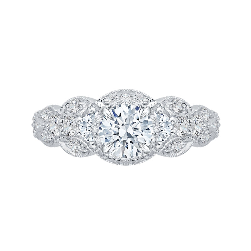 Shah Luxury 14K White Gold Round Diamond Floral Engagement Ring (Semi-Mount)