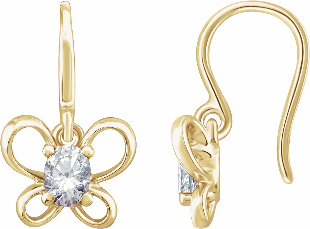14K Yellow 4x3 mm Oval April Youth Butterfly Birthstone Earrings