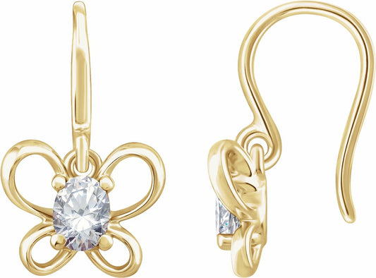 14K Yellow 4x3 mm Oval April Youth Butterfly Birthstone Earrings
