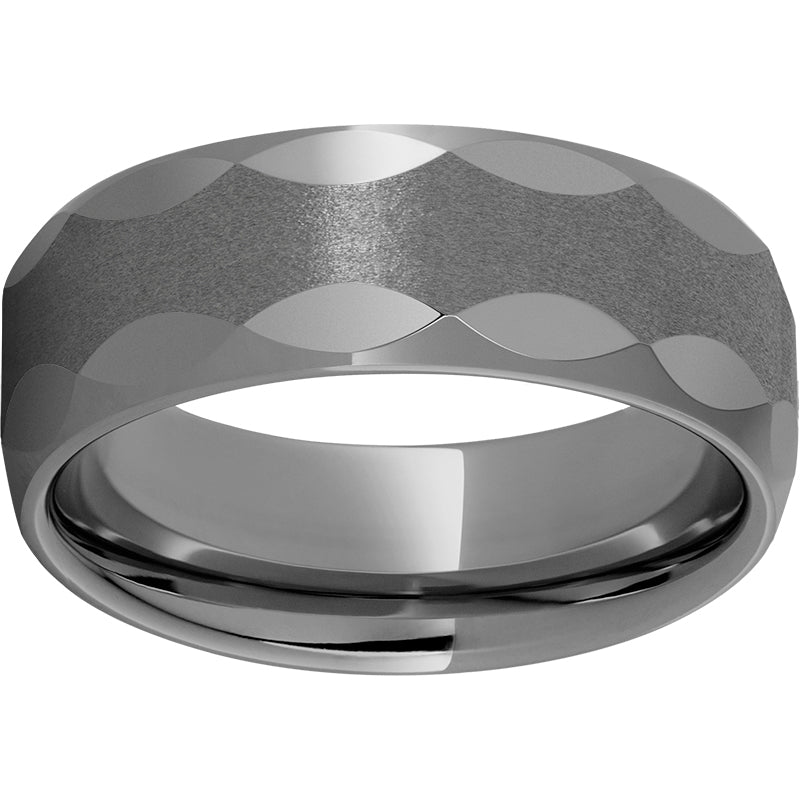 Rugged Tungsten  8mm Domed Band with Oval Facets and Stone Finish